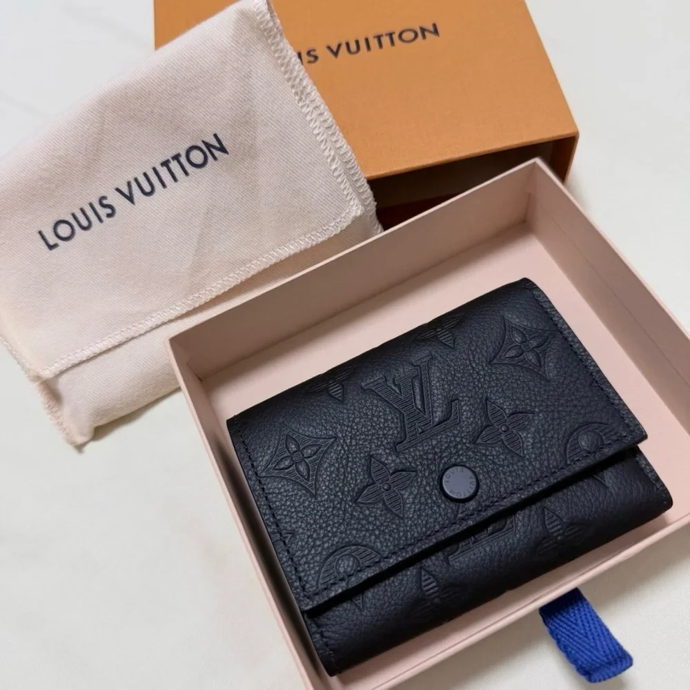 Louis Vuitton Black Embossed Monogram Compact Wallet